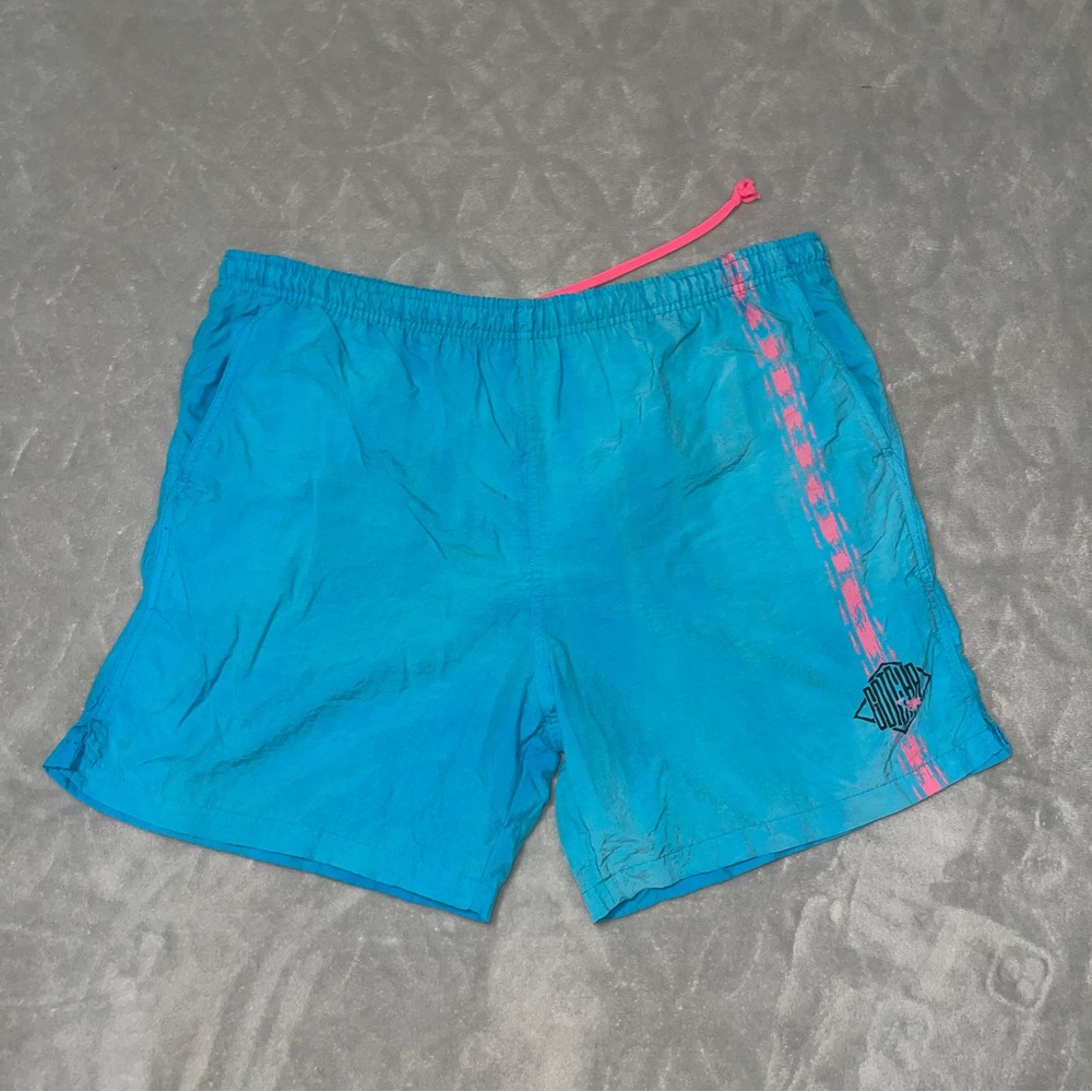 Vintage Gotcha Shorts Men’s Size 36 Blue & Hot Pink Fish Logo Swim Trunks